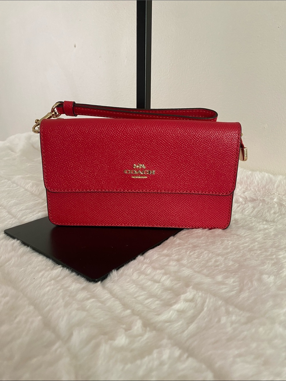 Coach Foldover Wristlet in True Red Crossgrain Leather F73793